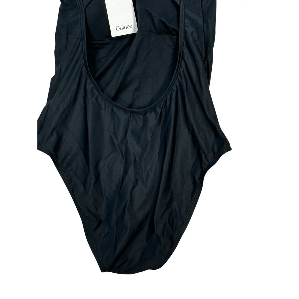 MWT Quince Womens Italian Cross Back One Piece Swimsuit Large Padded Black